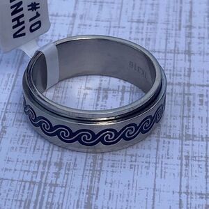 Men’s Spinner Ring Size 10 Stainless Steel Fidget Band Black Wave Design